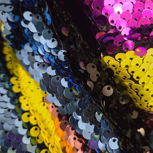 Fashion Nova Sequin Pant Rainbow Stripe Multicolor Cropped Wide Colorblock Small - Picture 13 of 16